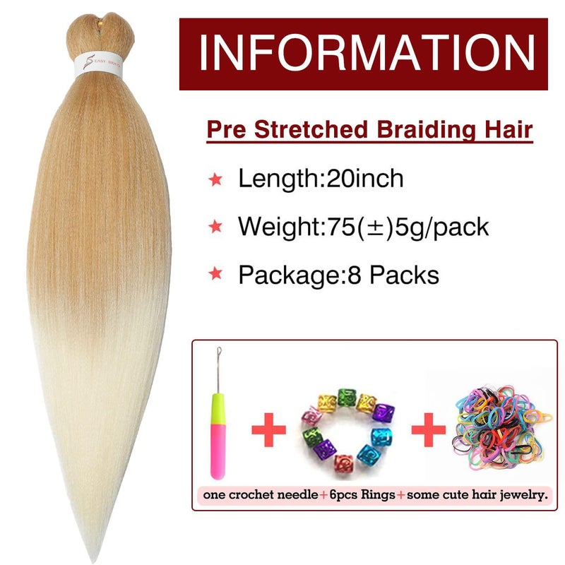 ShowCoco Pre Stretched Braiding Hair 20 Inch Synthetic Ombre Braiding Hair Professional Soft Yaki Texture Natural Easy Braid Crochet Hair (20inch,27/613) - Image 2